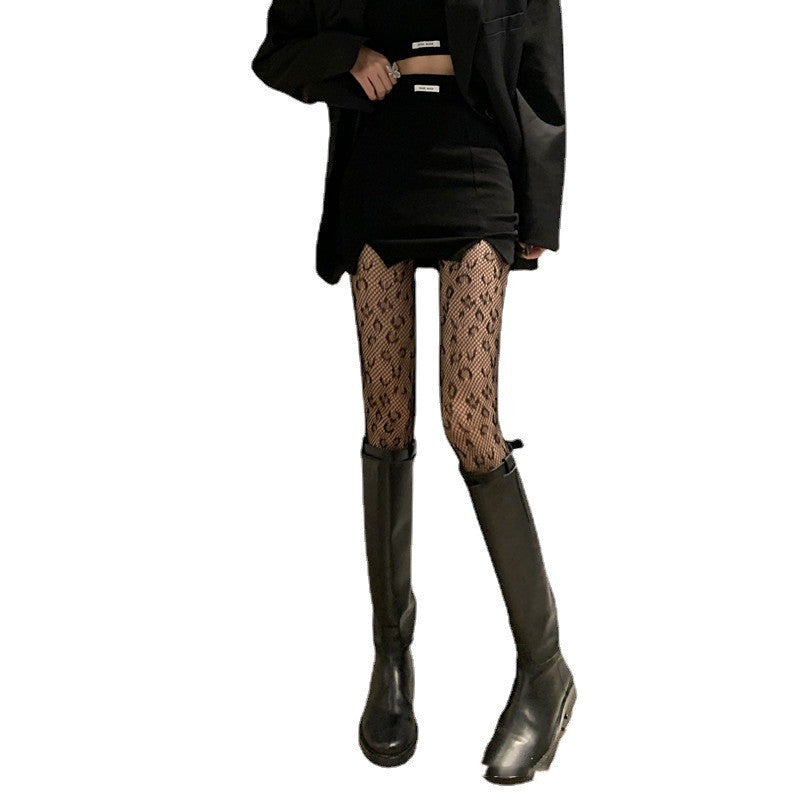 Women's Sexy Black Silk Fishnet Pantyhose With Thin Legs